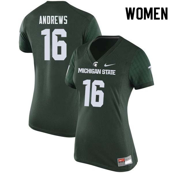 Women #16 Austin Andrews Michigan State College Football Jerseys Sale-Green